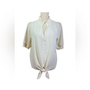 Como Black Cream Top Women’s Size Small Gold Metallic Thread Accents